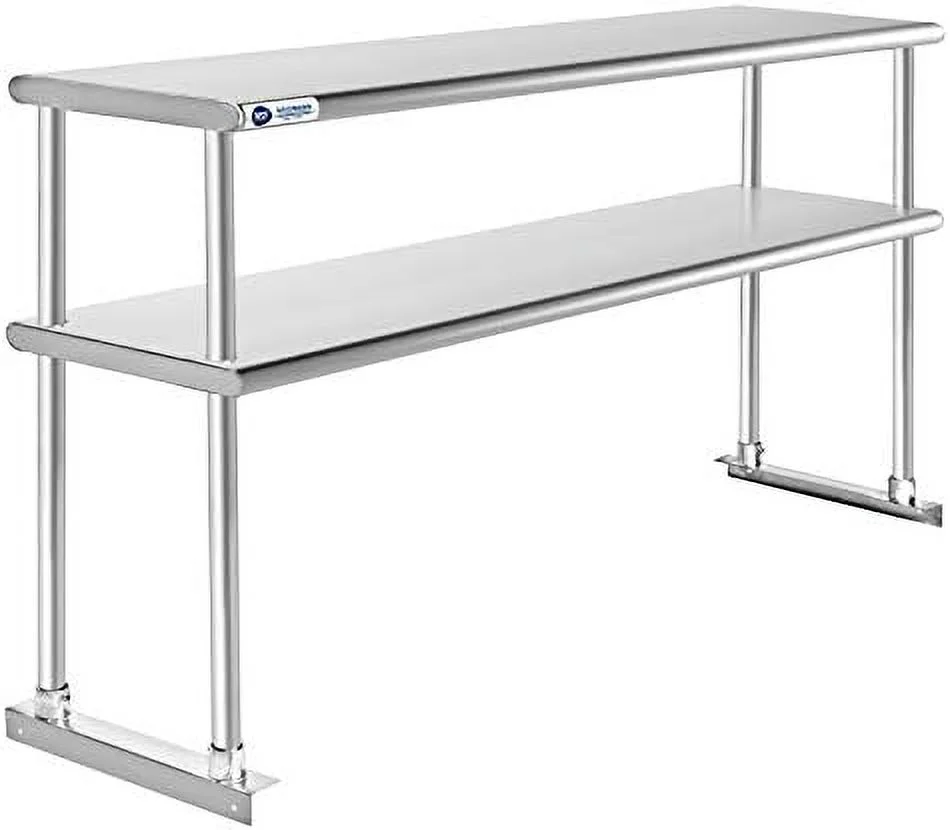 HBROLJF NSF Stainless Steel Commercial 2 Tier Double Overshelf 48 in. x 12 in. for Kitchen Prep & Work Table
