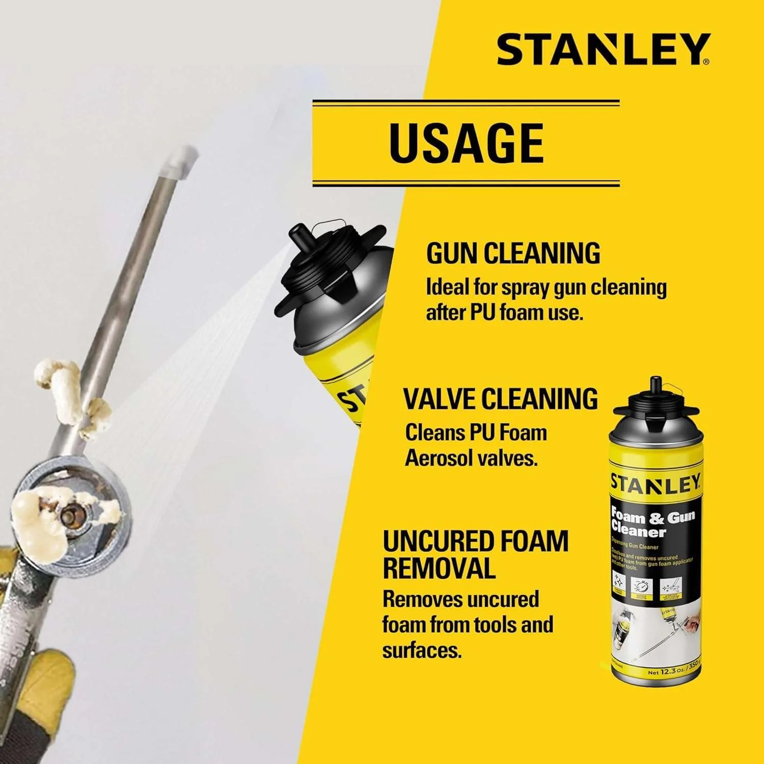 STANLEY Foam Gun Cleaner, Sealant Remover 12.3 oz. - 1 Pack (Gun not included)