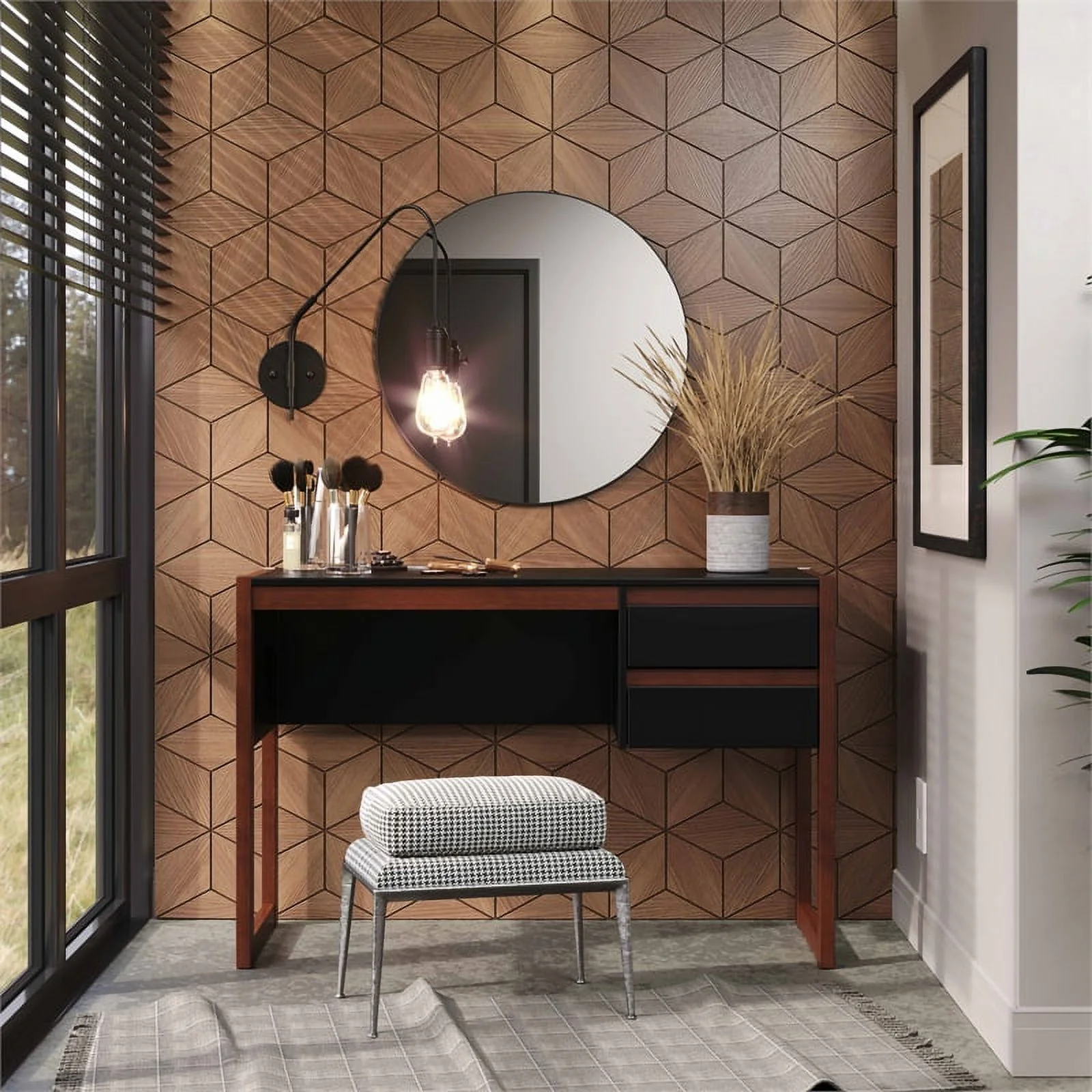 Linon Brock Wood Two Drawer Desk in Black and Walnut