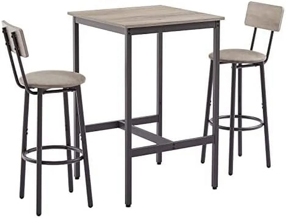 TJUNBOLIFE 3-Piece  Table Set for 2  Small 2-Tier Round Bistro Pub Dining Table & PU Upholstered Stools with Backrest  Counter Height Table and Chairs Set for Kitchen Small Space  Gre