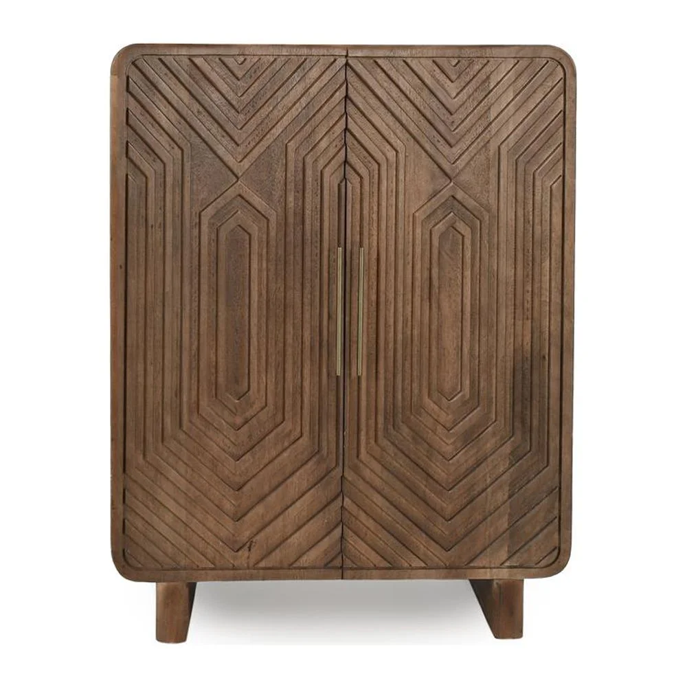Classic Home Holmes Mango Wood Carved Bar Cabinet in Brown