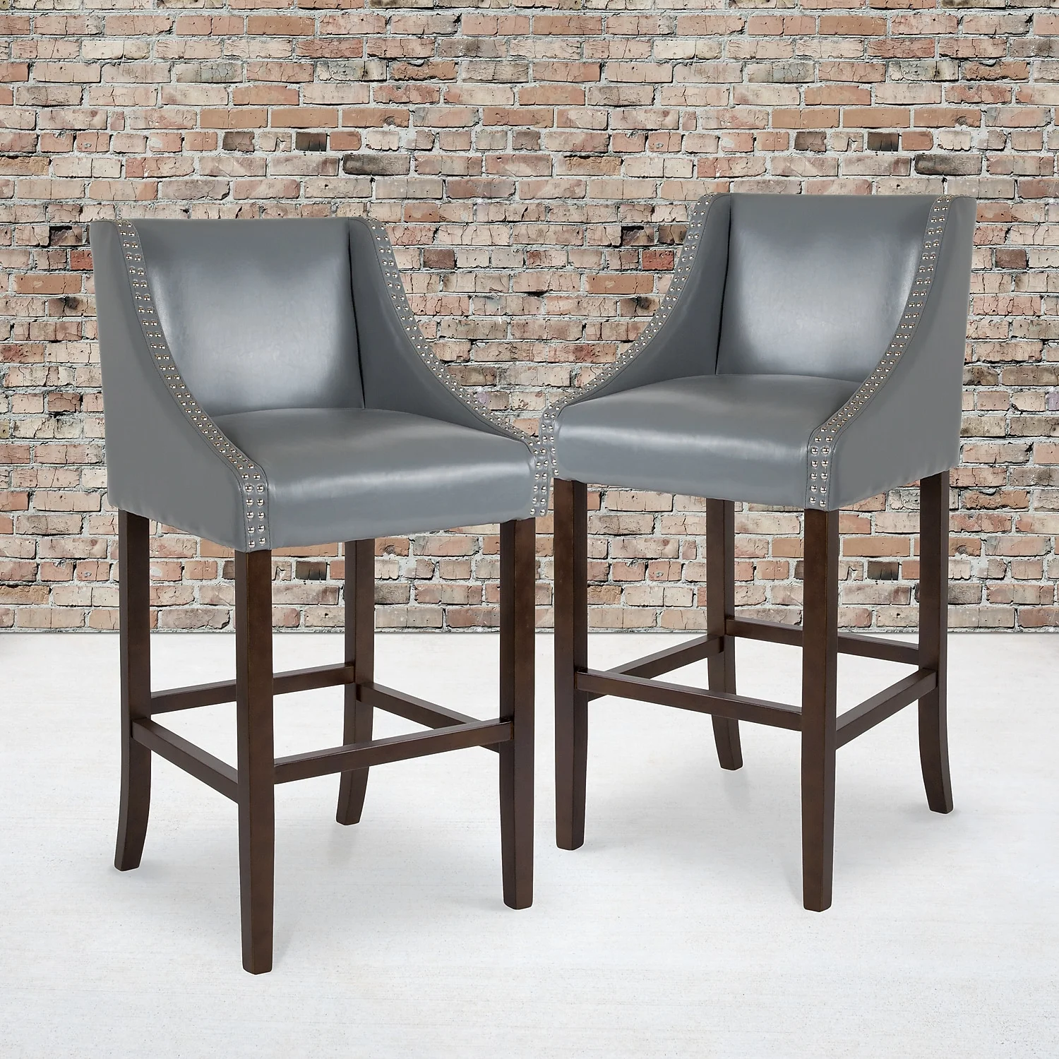 Flash Furniture Carmel Transitional Faux Leather Barstool, Light Gray, Set of 2