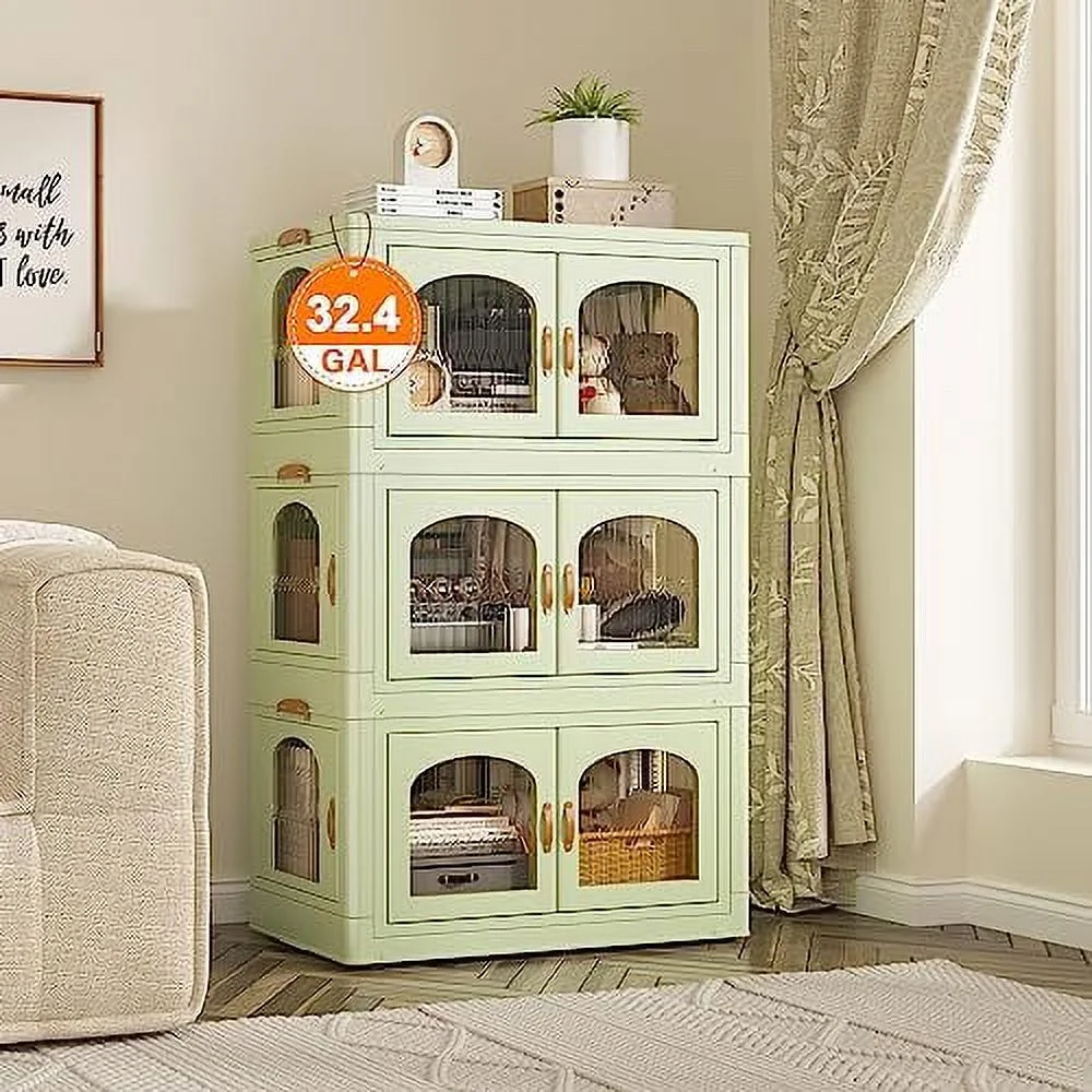 TQNJYGX 75 GAL Stackable  Bins with Lids for Closet Organizers Collapsible  Bins with Door and Wheels Trunk Car Folding  Containers Box for Bedroom Kitchen Office Toy Plastic 3PC