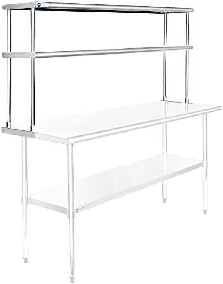 GEROBOOM NSF Stainless Steel Commercial 2 Tier Double Overshelf 48 in. x 12 in. for Kitchen Prep & Work Table