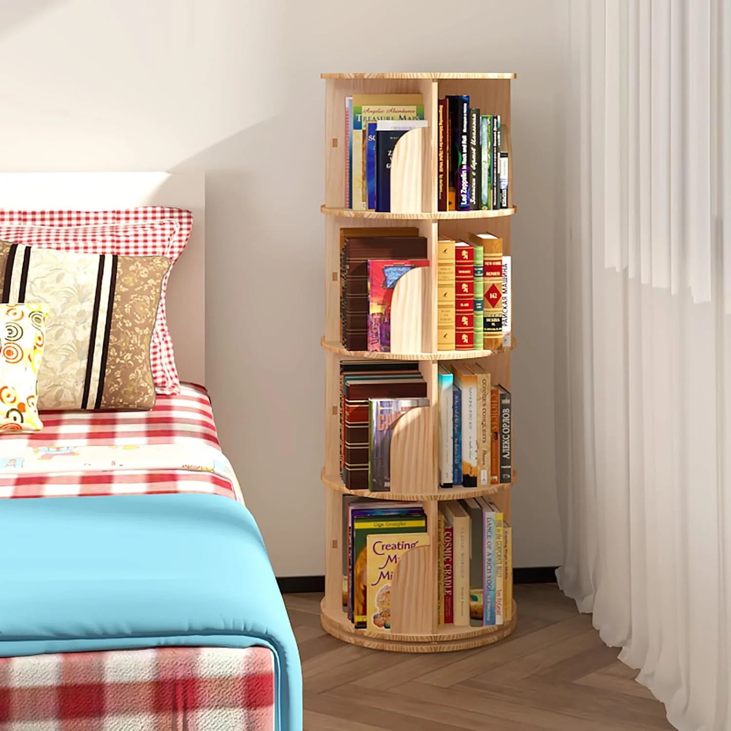 YANRUI 4 Tier Rotating Bookshelf, 360 Display Spinning Bookshelf, Rotating Bookcase for Kids&Adults,Kids Bookshelf and Toy Storage,Wood Bookshelf(50