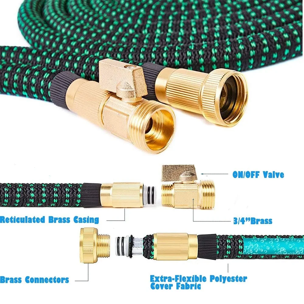 Expandable Garden Hose 50 ft with 10 Functions Hose Sprayer, Flexible Garden Hose Leak-Proof with Natural Latex, No-Kink Collapsible Hose Green