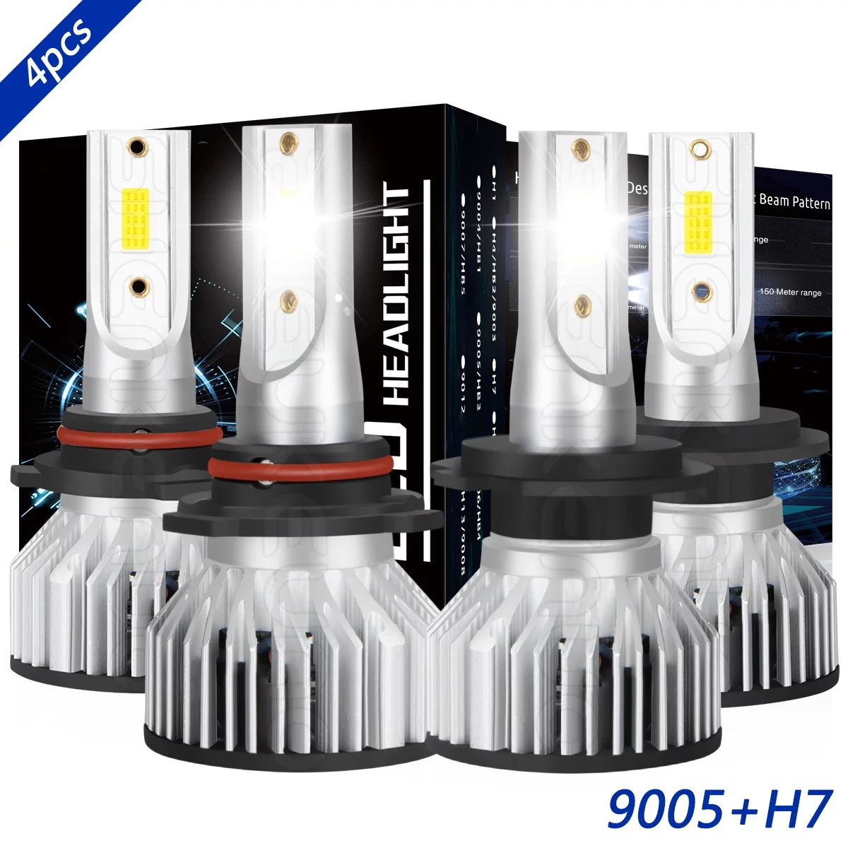 For Kia Forte 2017 2018 LED Headlight Bulbs Kit 9005 High+H7 Low Beam 6000K White 4x