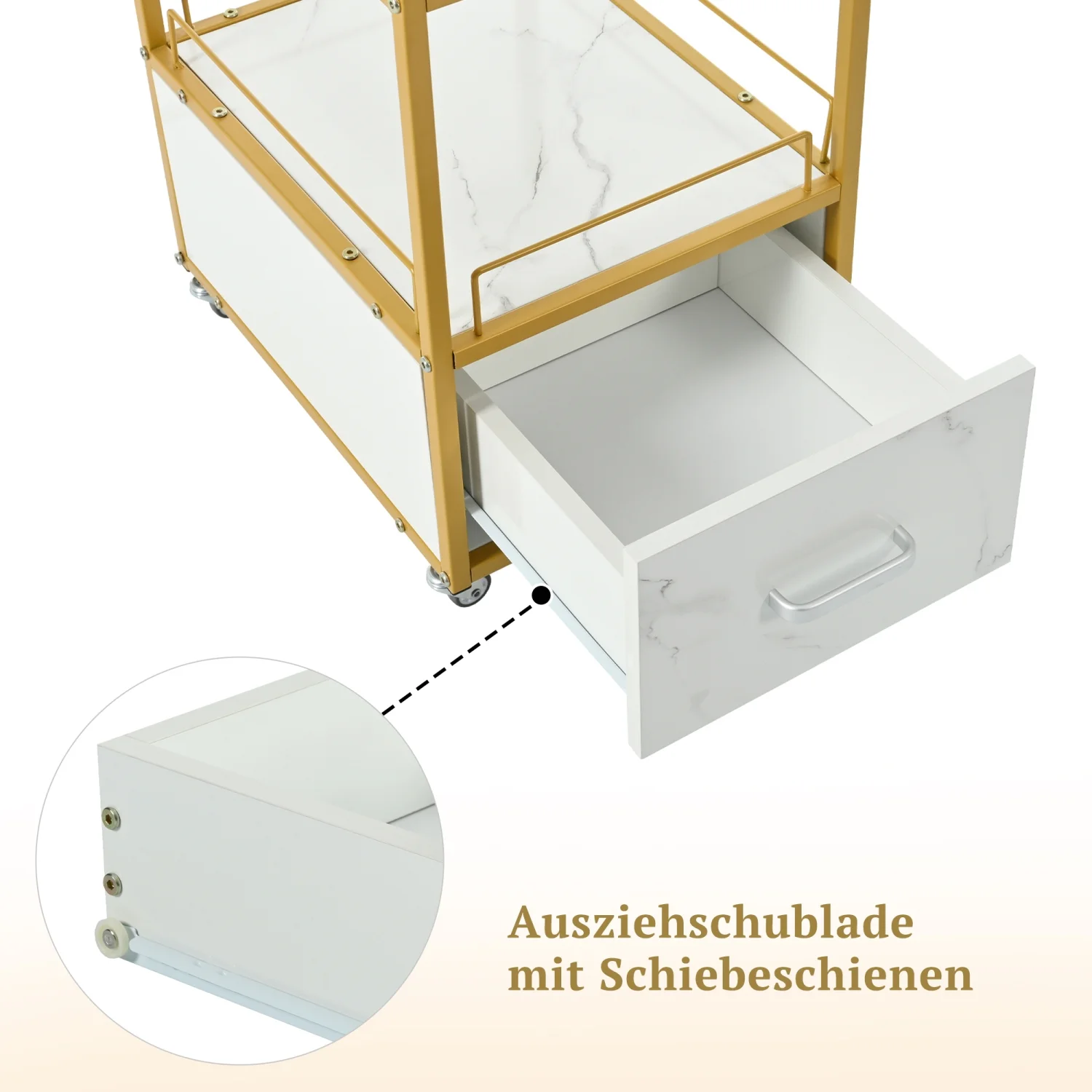 JHOOTUUO Beauty Salon  Trolley Cart with Lockable Rolling Wheels Metal Frame Marbled Board Drawer Barber Salon