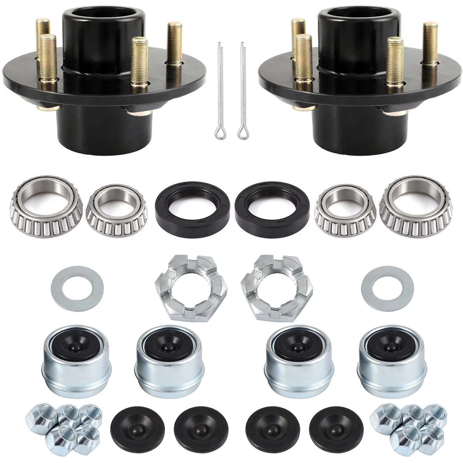 Set of 2 Trailer Hub kit 5 Bolt 4.5 Fits 1-1/16'' to 1-3/8