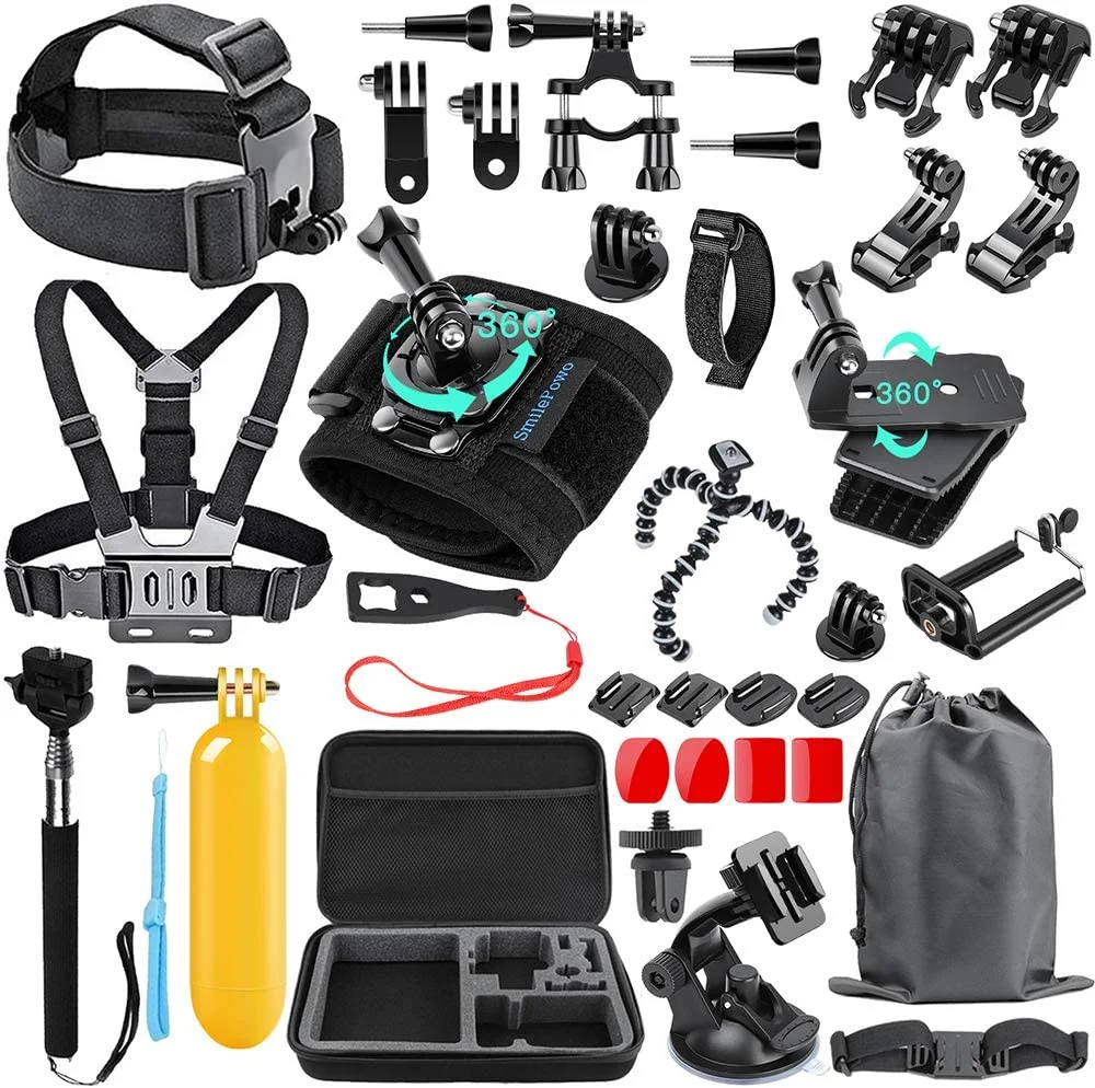SmilePowo 48-in-1 Accessories Kit for GoPro Hero 11 10 9 8 Max 7 6 5 4 3 3+ 2 1 Black GoPro 2018 Session Fusion Silver