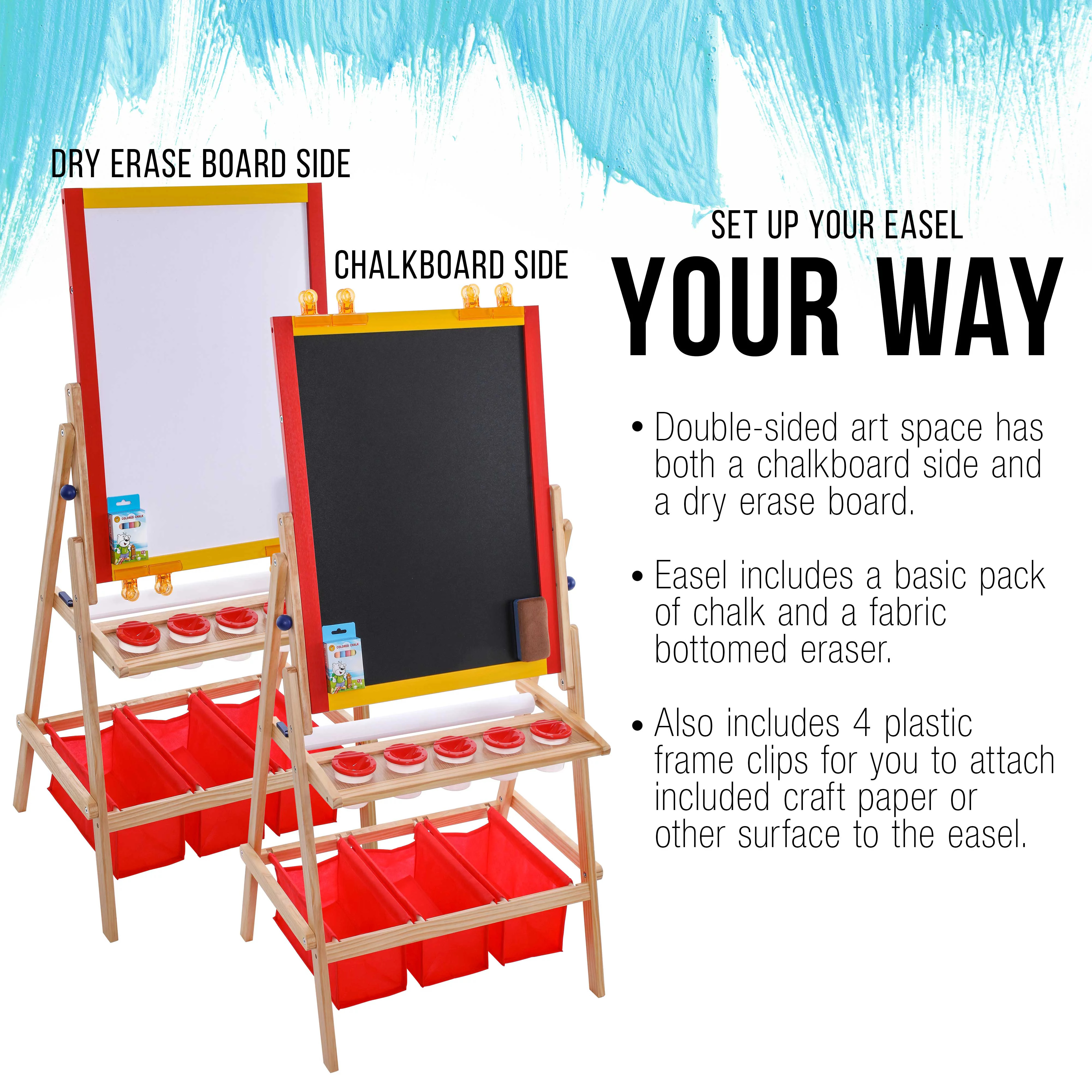 US Art Supply Children's Paint & Drawing Kids Art Easel Flip-Over Chalk & Dry Erase Board Bins