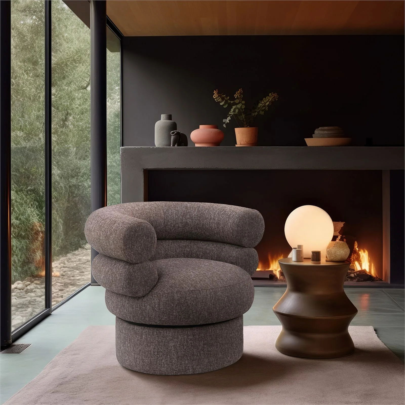 Meridian Furniture Valentina Brown Linen Textured Fabric Accent Swivel Chair