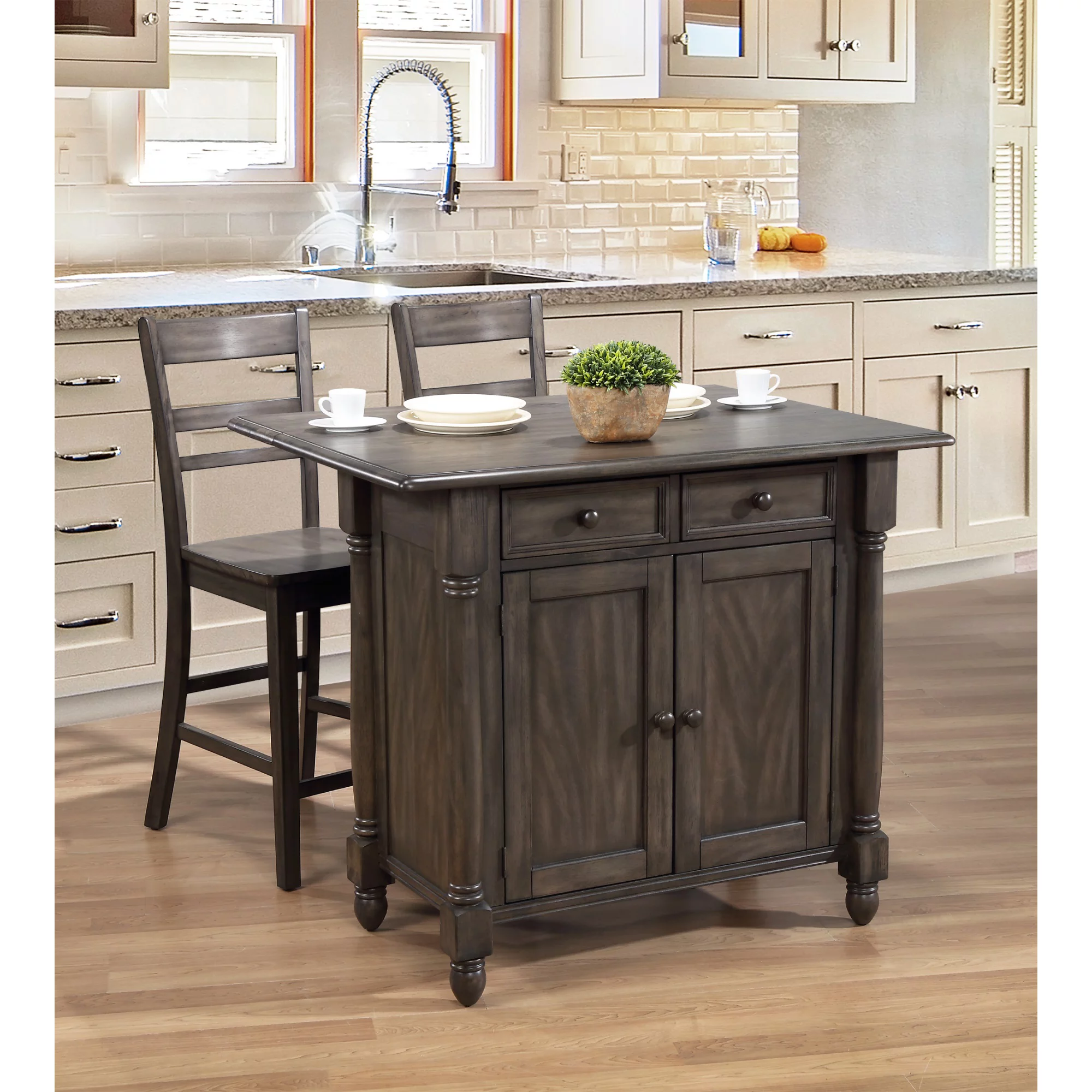 Sunset Trading Shades of Gray 3-Piece Expandable Wood Kitchen Island Set in Gray