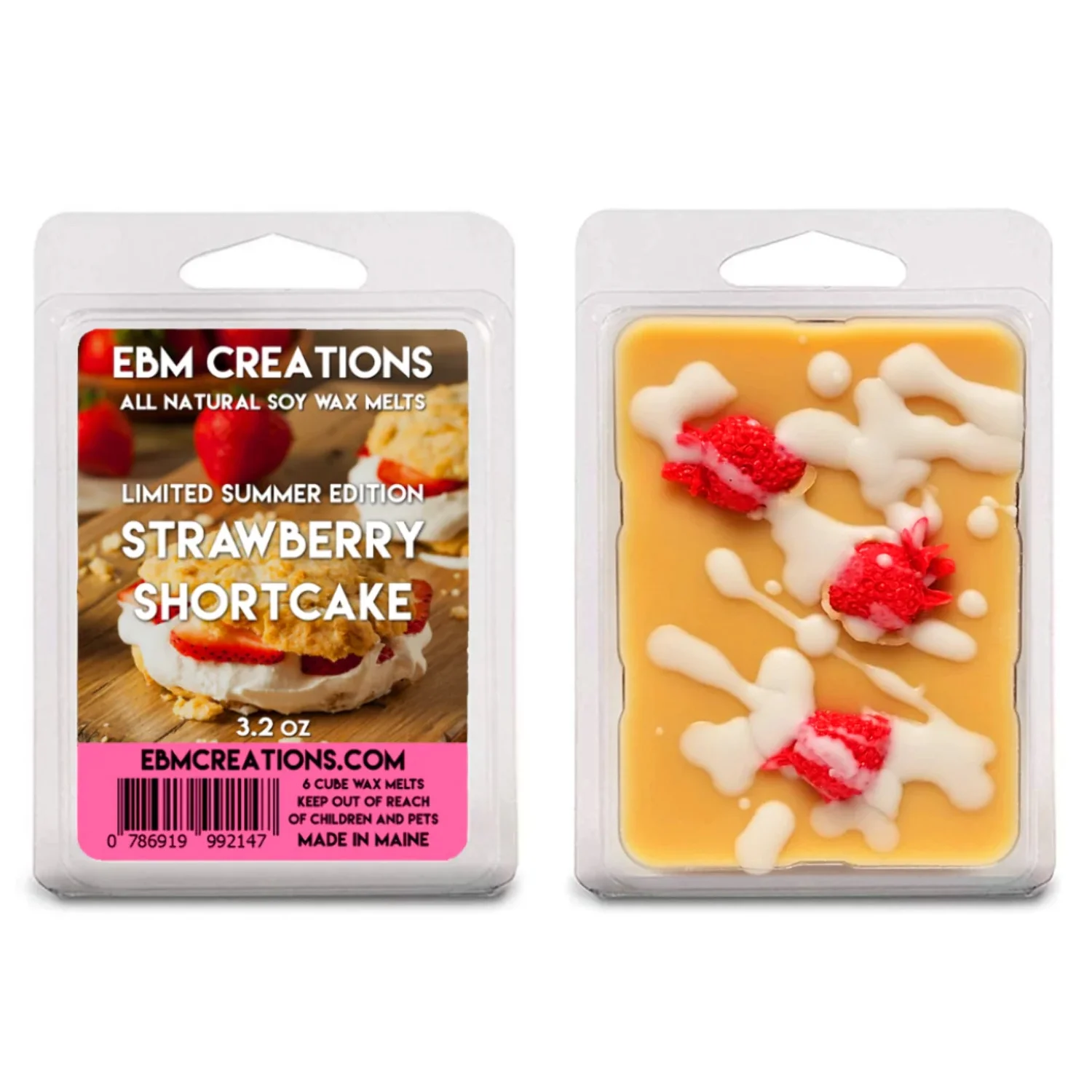 Strawberry Shortcake Limited Summer Edition Scented Soy Wax Melts, EBM Creations, 6 Cube 3.2oz Clamshell Highly Scented!