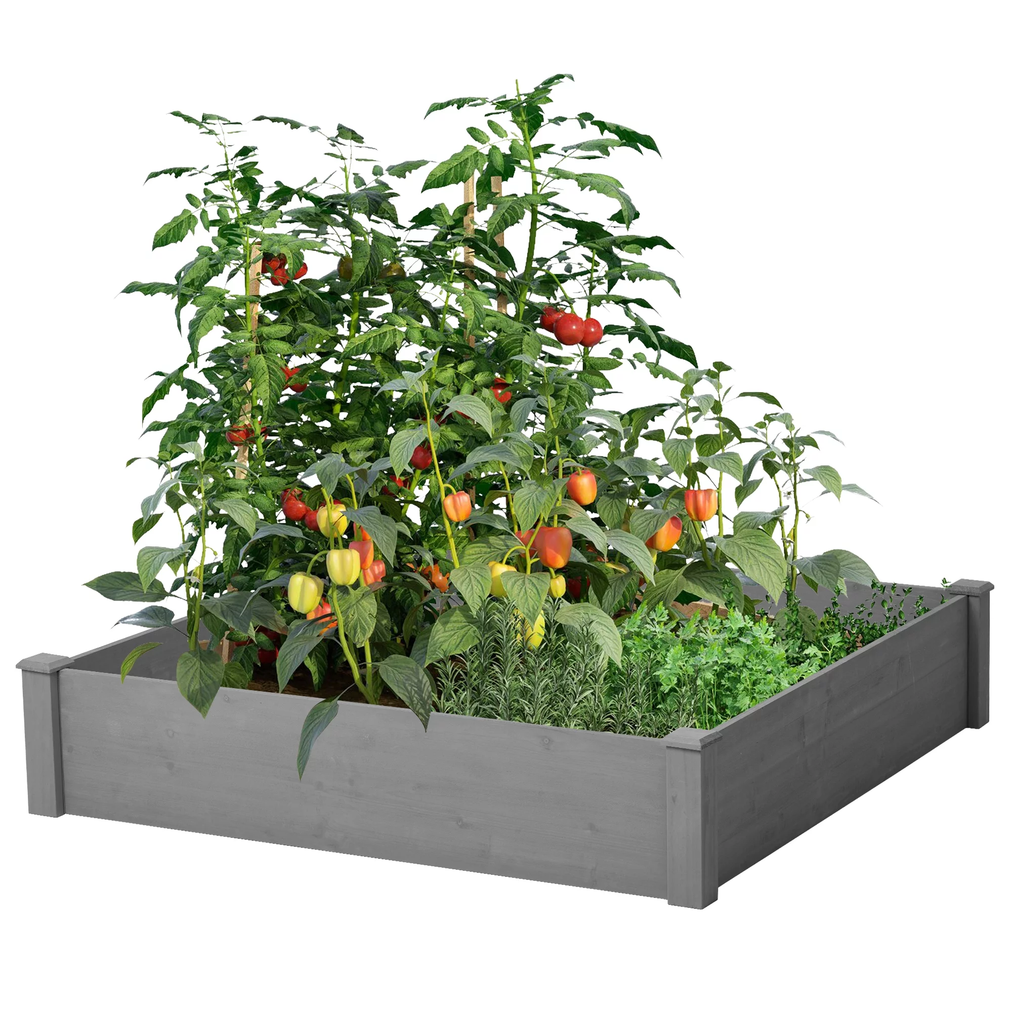 Homiyad Raised Garden Bed 48X48X10'', Outdoor Wood Planter Box Over Floor, Tool-Free Assembly