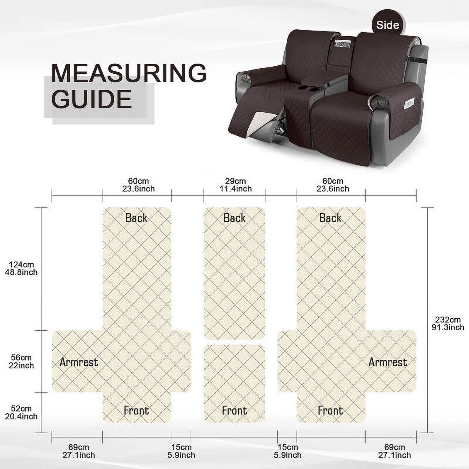 CJC 2 Seat Recliner Sofa Cover Mat Couch Cover Loveseat Sofa Slipcover With Cup holder 100% Waterproof