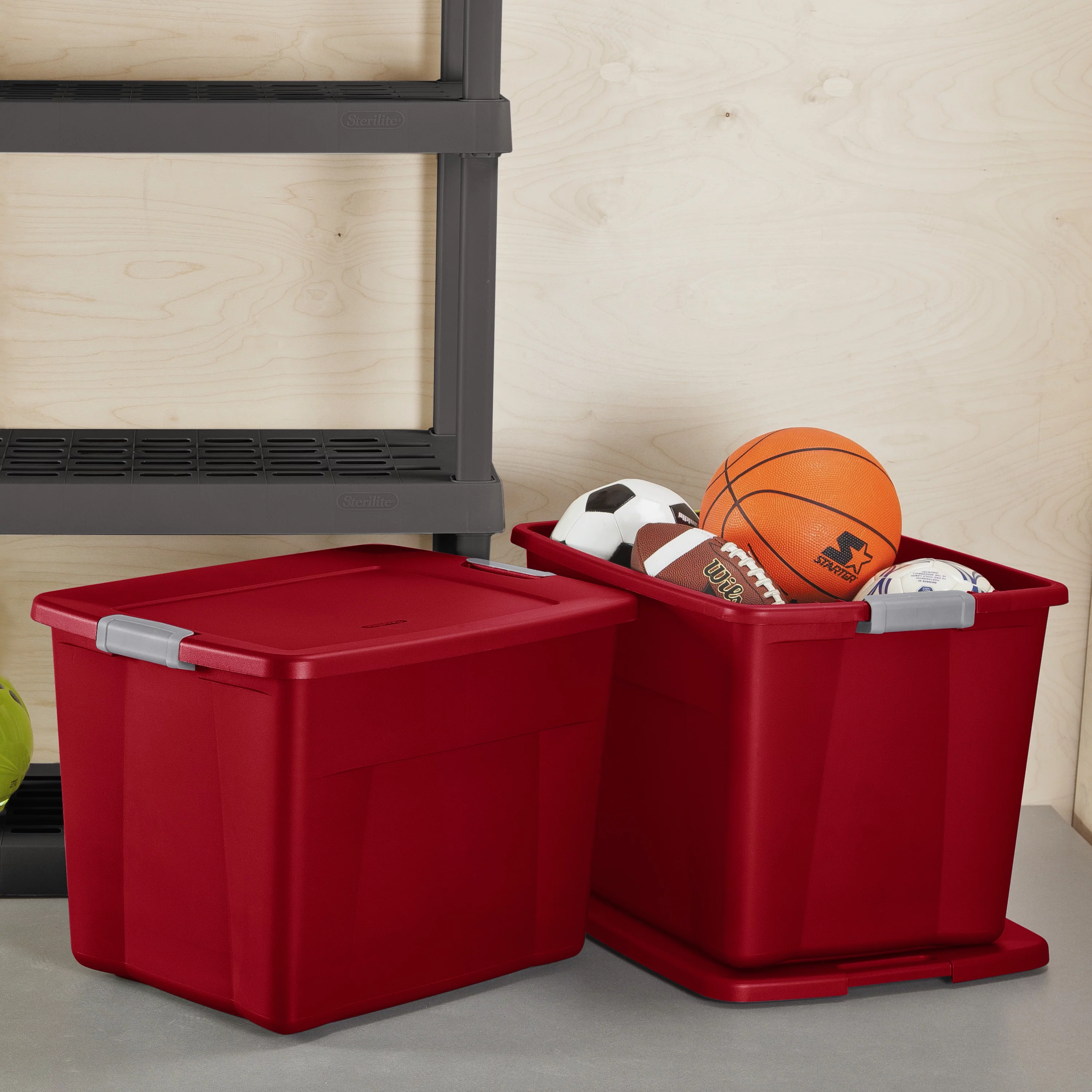 Sterilite Plastic 22 Gallon Latch Tote Infra Red Set of 6