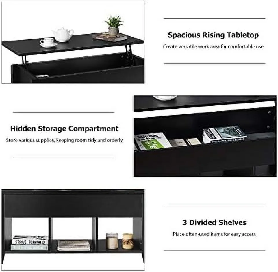 HBBOOMLIFE Lift Top Coffee Table  Wood Home Living Room Modern Lift Top  Coffee Table w/Hidden Compartment Lift Tabletop  (Rustic Brown)