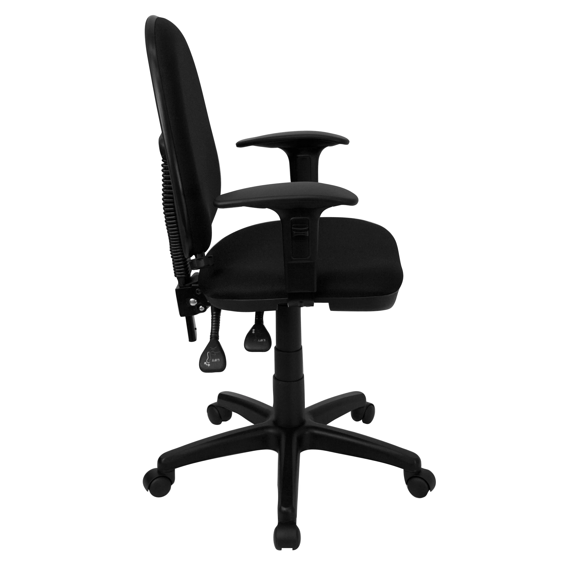 Emma + Oliver Mid-Back Black Fabric Adjustable Lumbar Swivel Ergonomic Task Office Chair, Arms