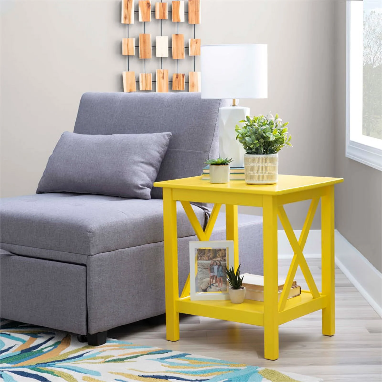 Home Square 2-Piece Furniture Pinewood End Table Set in Yellow