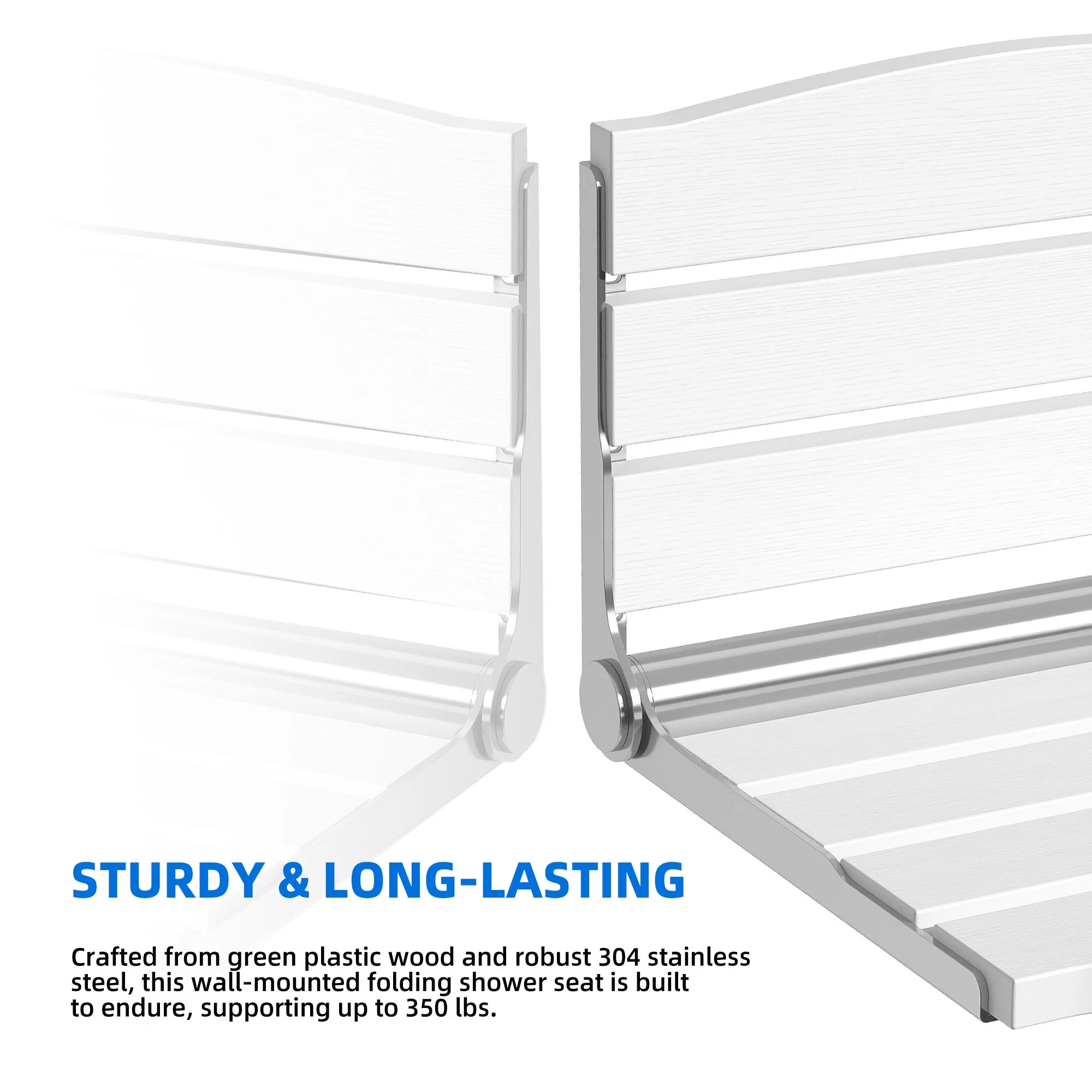 Dextrus Folding Wall Mount Shower Bench Seat, Folding Shower Chair, Waterproof Shower Bench Versatile Seat - White