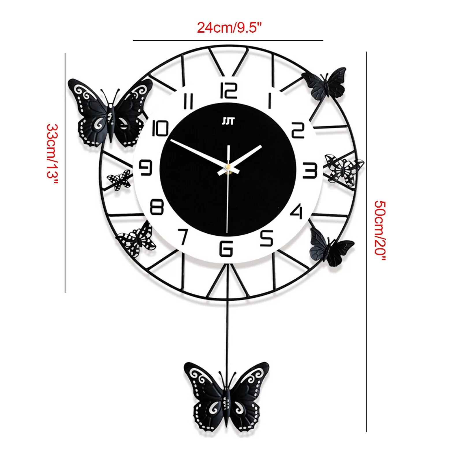 20 Inch Modern Decorative Wall Clocks, Iron Quartz Butterfly Wall-Mounted Clock Silent Clock with Arabic Numerals Suitable for Bedroom Kitchen Home