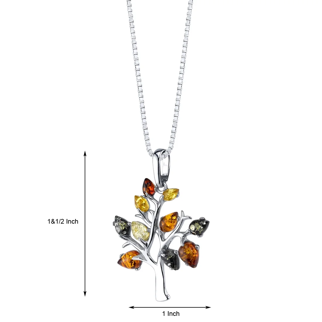 Baltic Amber Tree of Life Pendant Necklace in Sterling Silver, 18