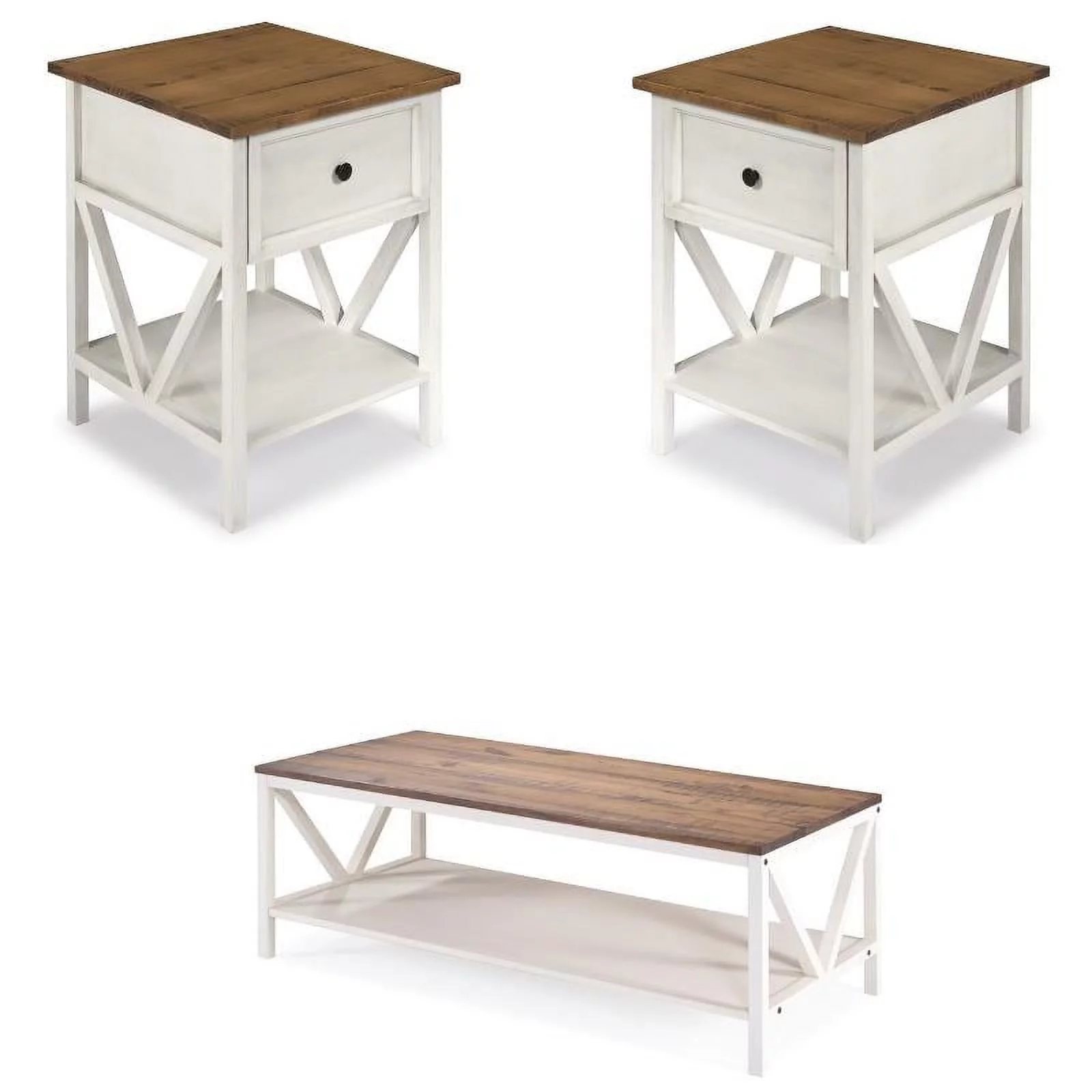 Home Square 2 Piece Living Room Set with 2 End Tables and Coffee Table in White