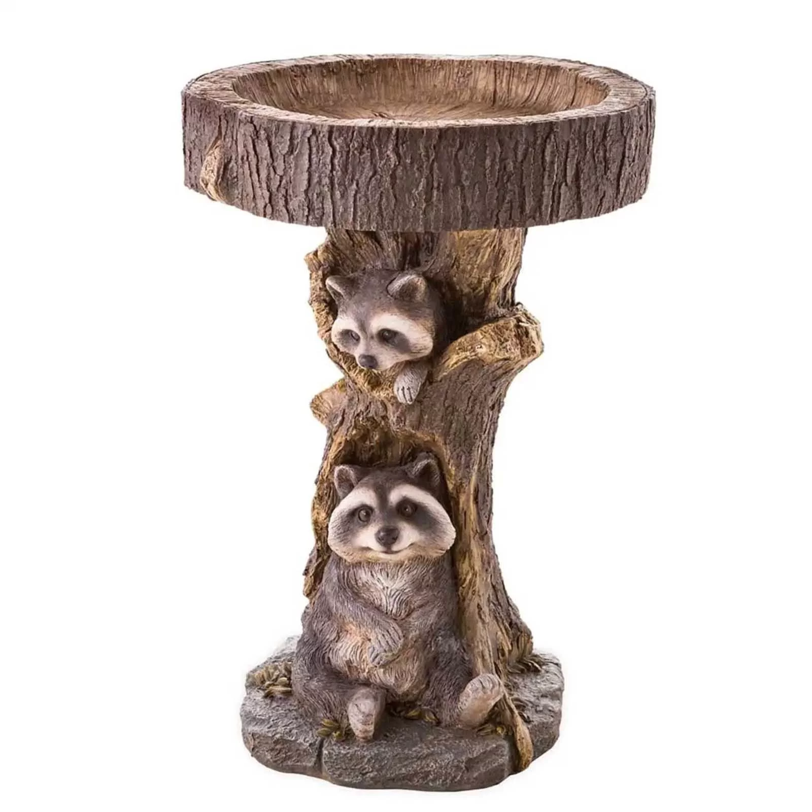 wendunide Sculptures & Statues Resin Raccoon Birdbath Polyresin Antique Garden Bird Bath For Home Garden Yard Bird Bath Brown