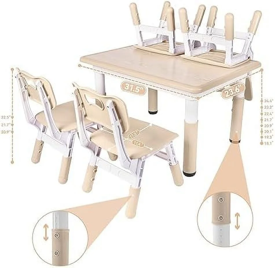 FDIGLUL Table and 2 Chairs Set  Height-Adjustable Toddler Table and Chair Set with Graffiti Desktop  31.5''L x 23.6''W Children Activity Table for Daycare  Classroom  Home