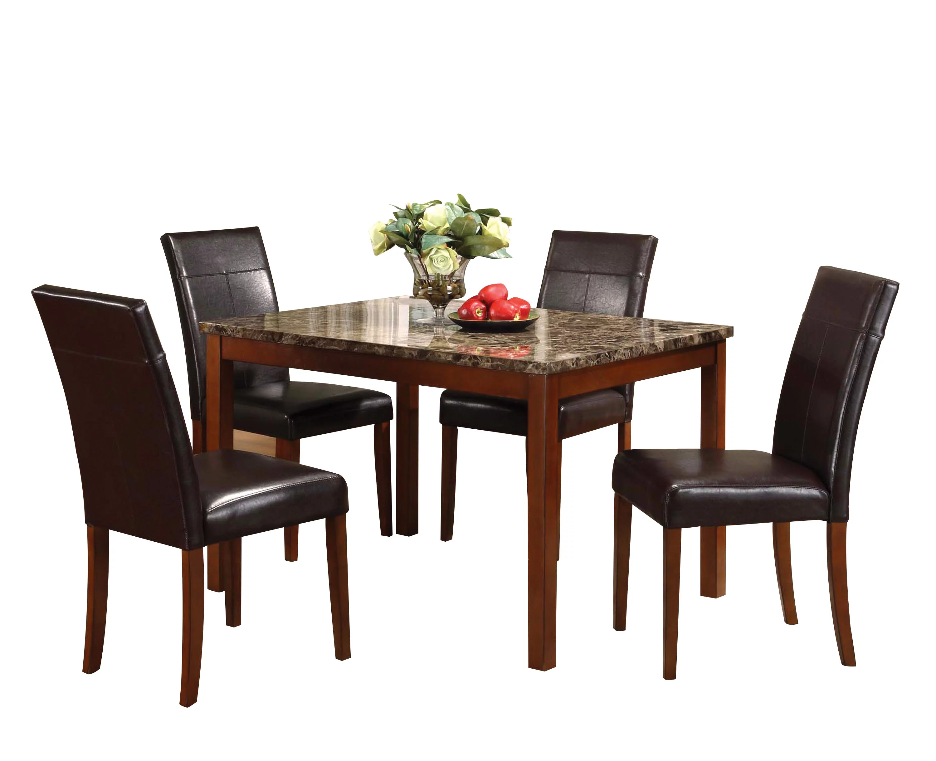 ACME Portland 5-Piece Pack Dining Set, Brown Faux Marble & Cherry
