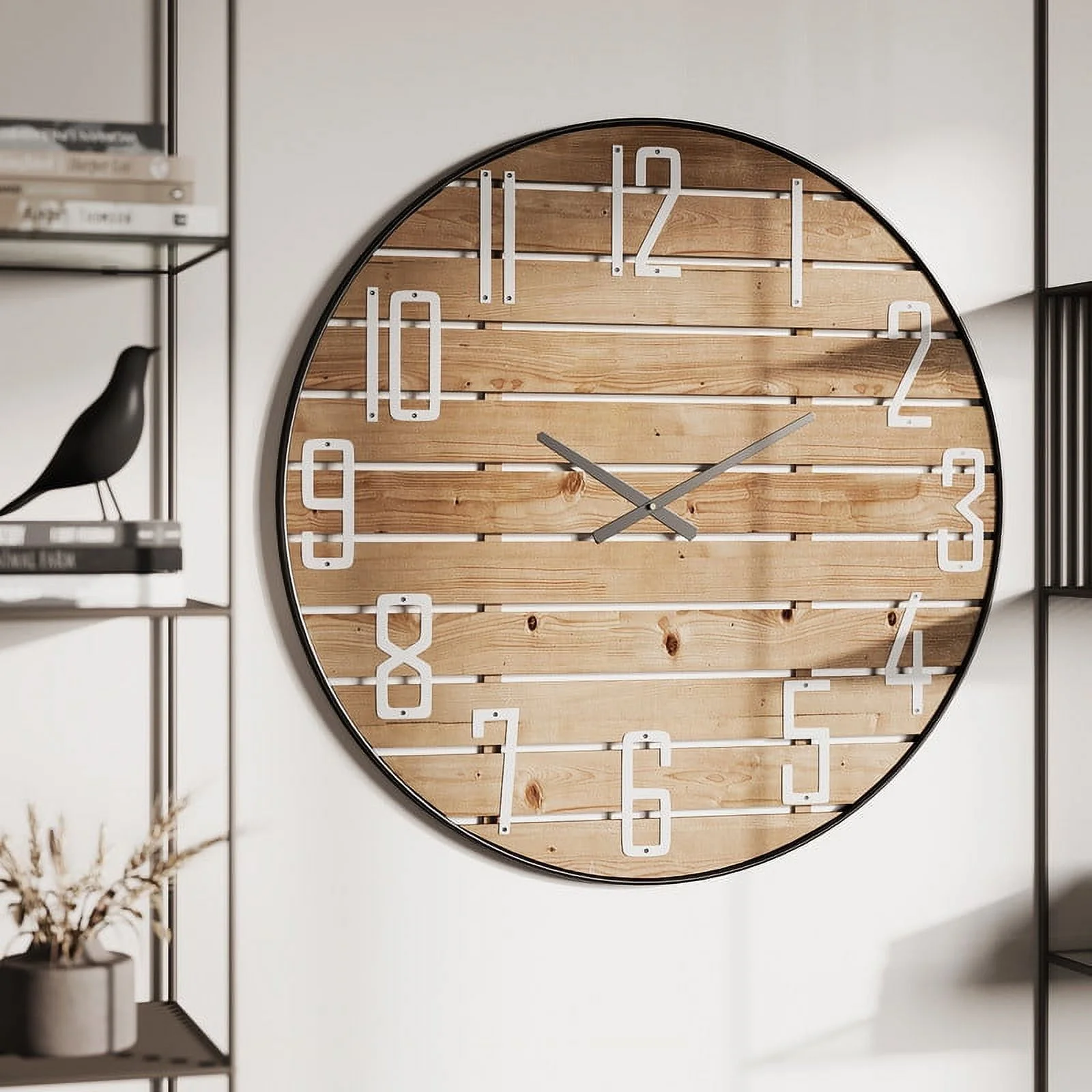 Lorena Brown Round Wood Farmhouse Wall Clock