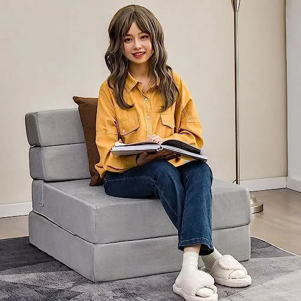 GVJMTKP Convertible Sofa Bed  Floor Couch Sleeper  Folding Futon Guest Bed  Modern Chaise Lounge Upholstered Padded Cushion  Large Accent Chair Living Room Bedroom Black