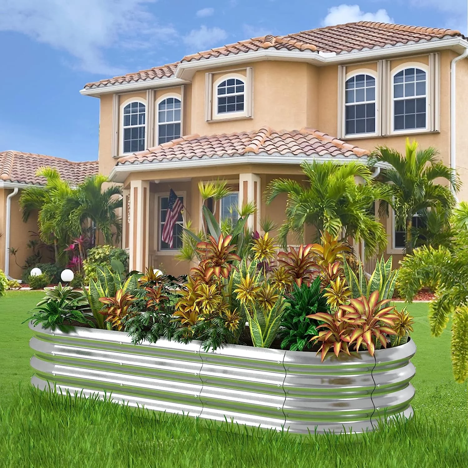 Galvanized Garden Yard Bed Elevated Raised Vegetables Flowers Planter