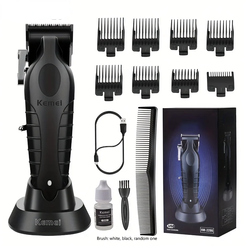 Cordless Black Hair Clipper with USB Charging  Powerful 2500mAh Lithium Battery  Professional KM-2296 Clippers for Barbers and Home Use