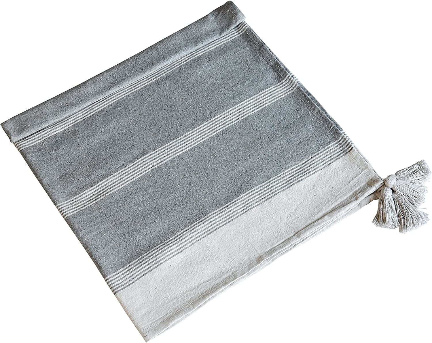 A&B Home Throw Blanket - Light Gray and White Stripe Woven Cotton Blend Blanket, 50