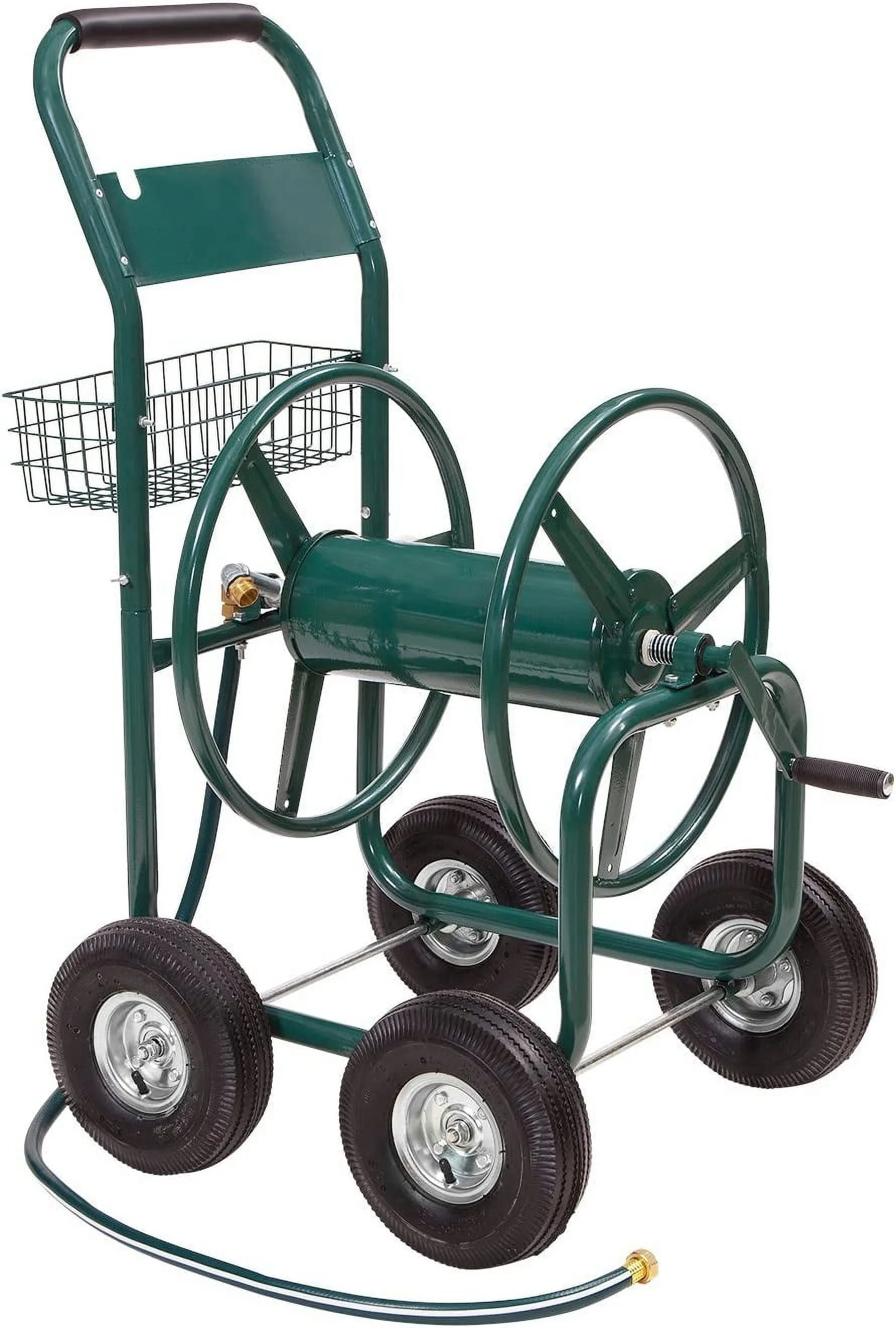 Products 4 Wheel Hose Reel Cart, Holds Up To 350 Feet Of 5 To 8 Inch Hose With Basket, Ideal For Backyard, Garden, Or Home (Green)