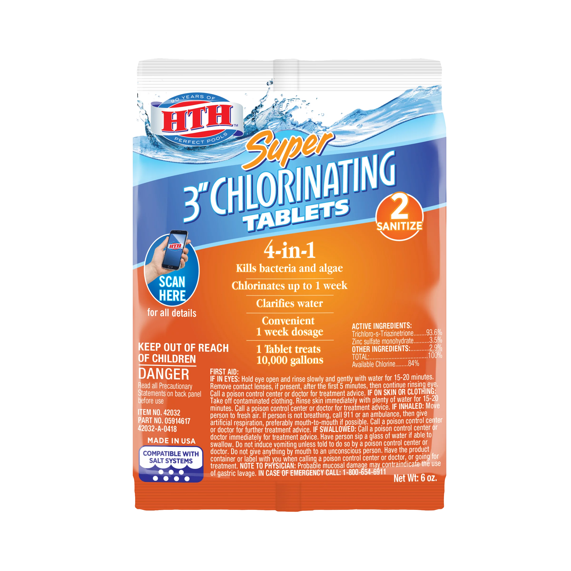HTH Super 3 inch Chlorine Tablets for Pool, 6 ounces