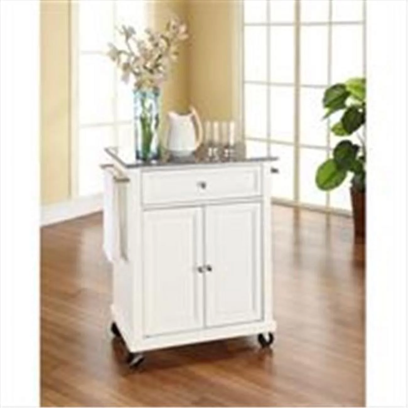 Crosley Furniture  Solid Granite Top Portable Kitchen Cart-Island in White Finish