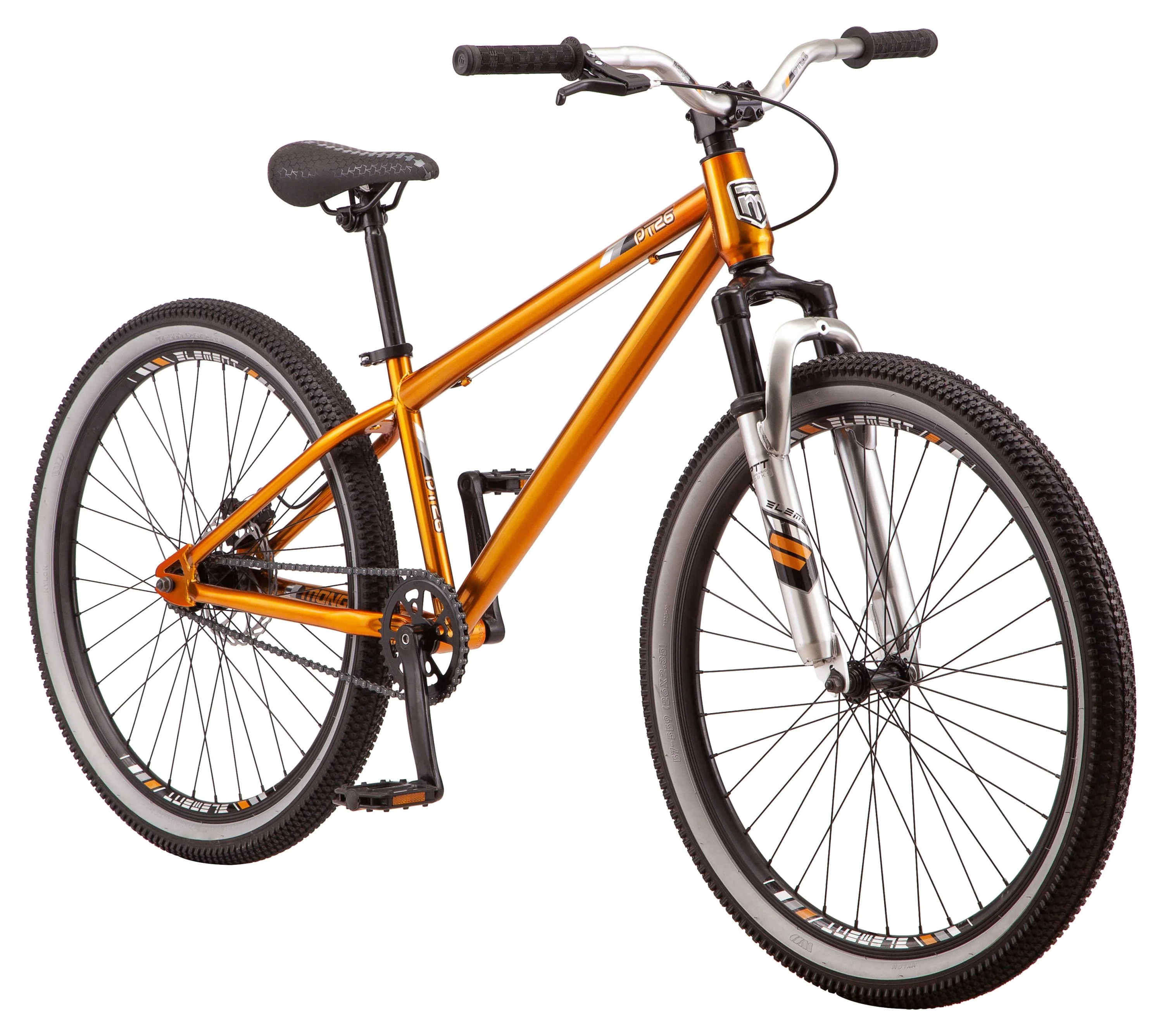 Mongoose PT26 dirt jump bike, pump track, single speed, 26-inch wheels, copper