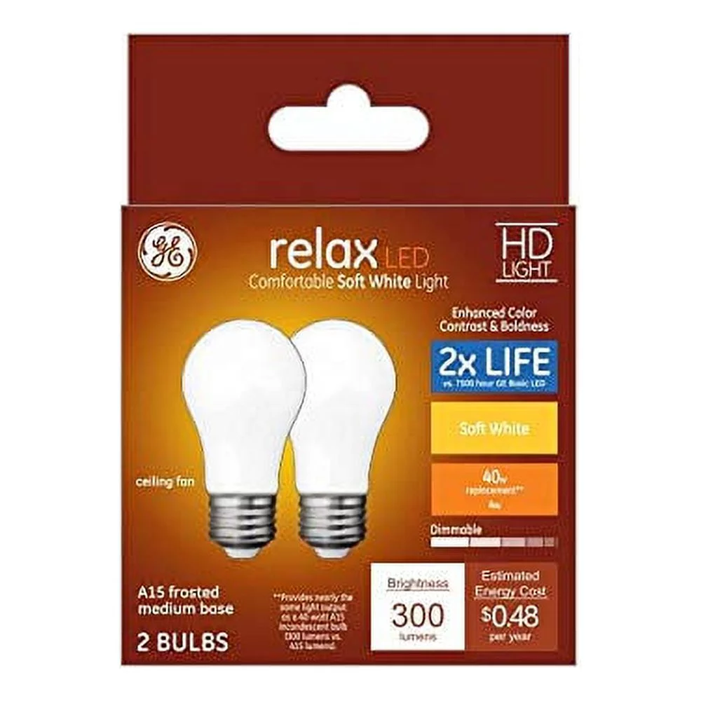 GE Relax 2-Pack 40 W Equivalent Dimmable Soft White A15 LED Light Fixture Light Bulbs Medium Base