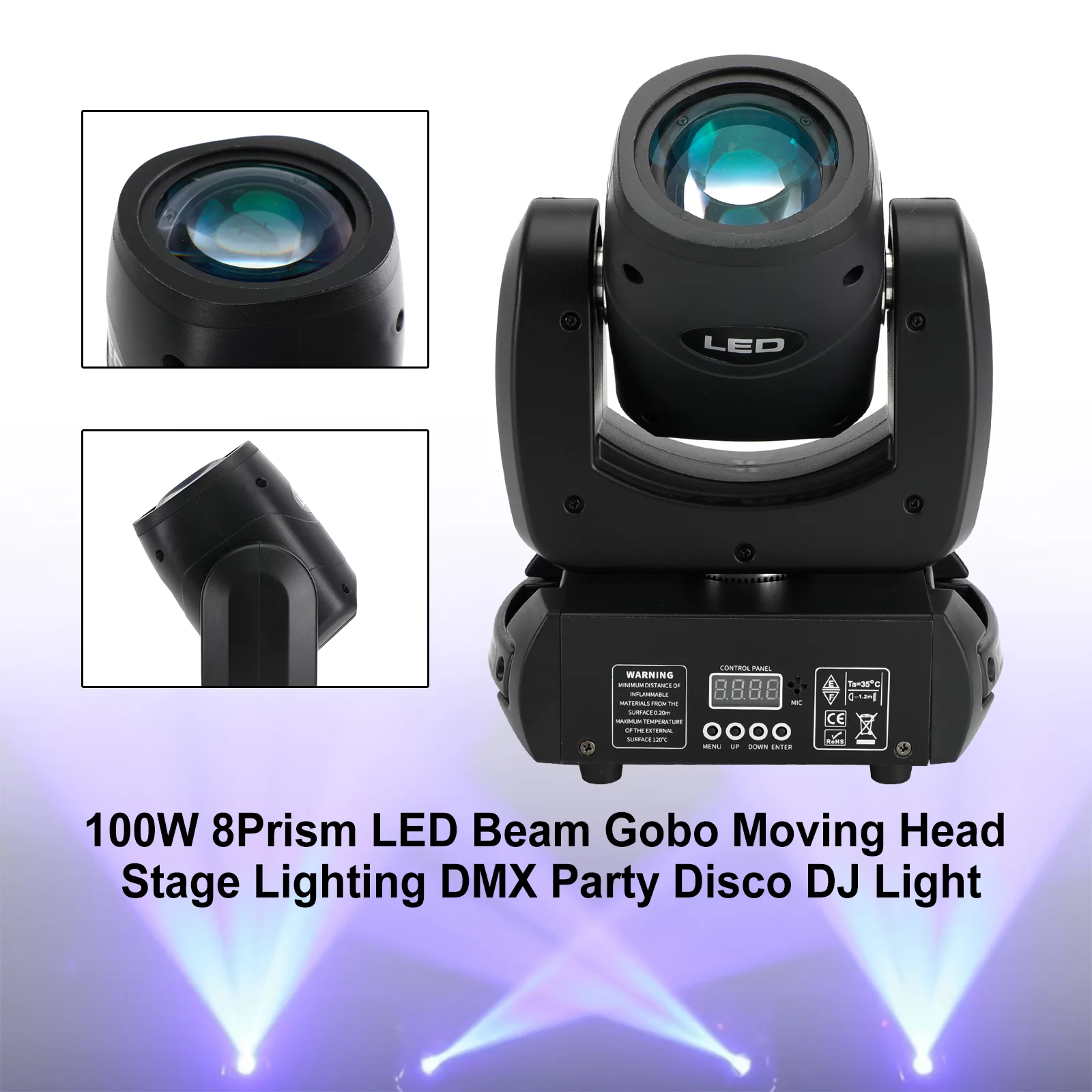 Motor Genic 100W 8Prism LED Beam Gobo Moving Head Stage Lighting DMX Party Disco DJ Light