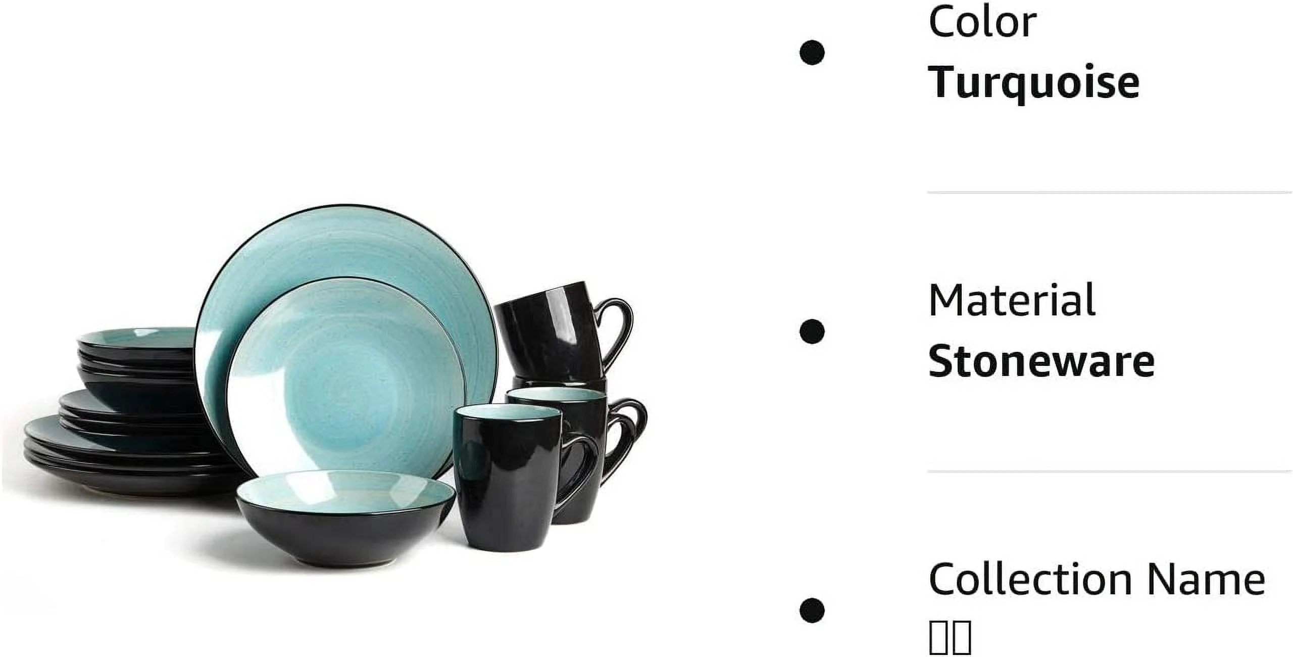Stoneware Sonoma Dinnerware Set,Black + Speckled Spin Wash Turquoise,16Pc Set
