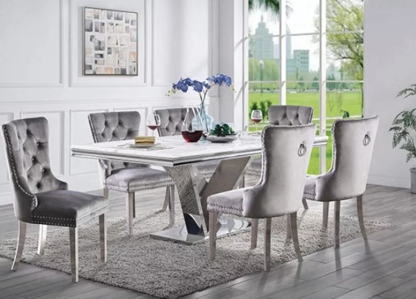 Modern Dining VALDEVERS Table and 4pcs Gray JEWETT Chair Flannelette CM3284T