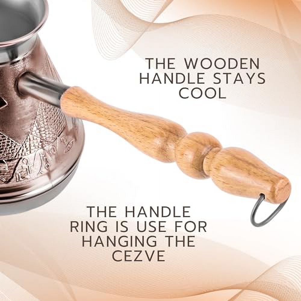 Turkish Cezve 14 Fl Oz 400 ML Leopard Copper Cezve Large Turka Turkish Coffee Pot Greek Arabic Coffee Pot with Wooden Handle Jezve Maker
