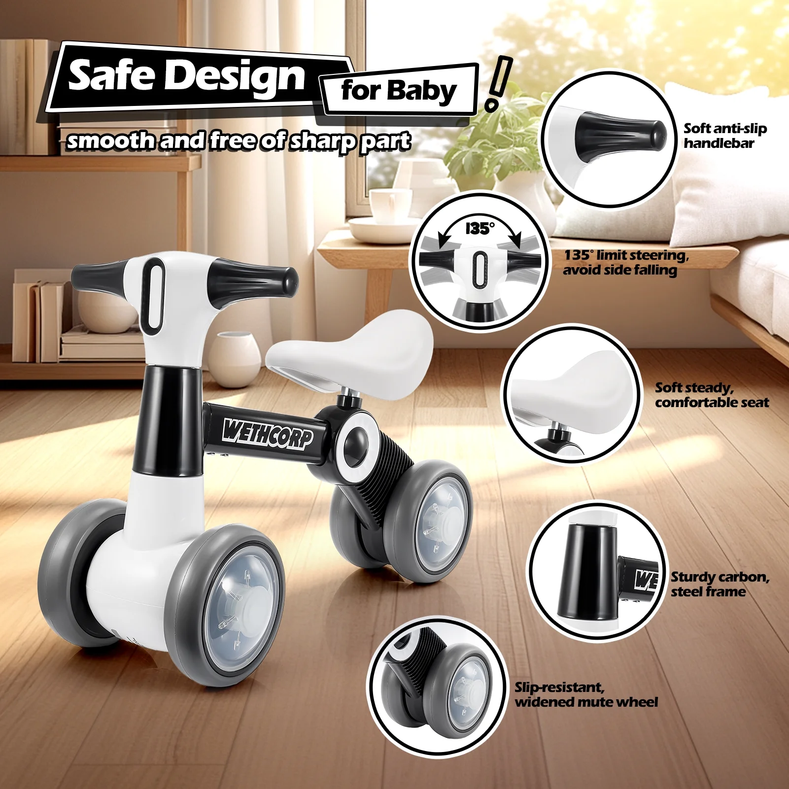 Baby Balance Bikes Toys for 1 2 Year Old, Lighting Balance Bikes 12-36 Month Toddlers, Riding Toys for Toddlers Gifts for 1 2 3 Year Old Boys Girls