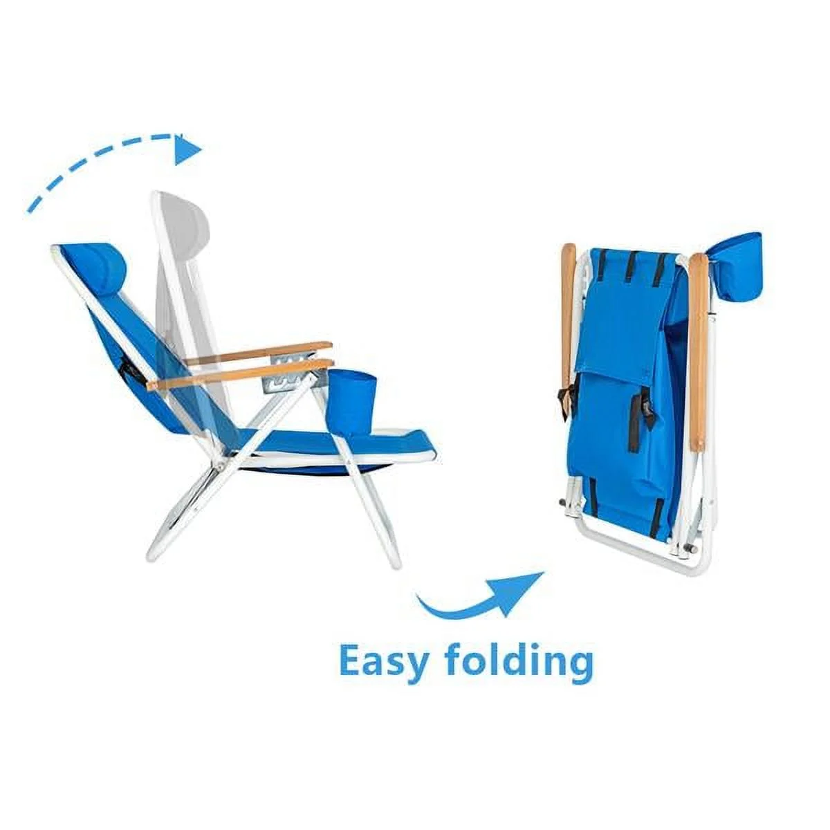 1PC Portable High Strength Folding Beach Chair with Adjustable Headrest for Sand Camping Lawn Concert Travel Festival