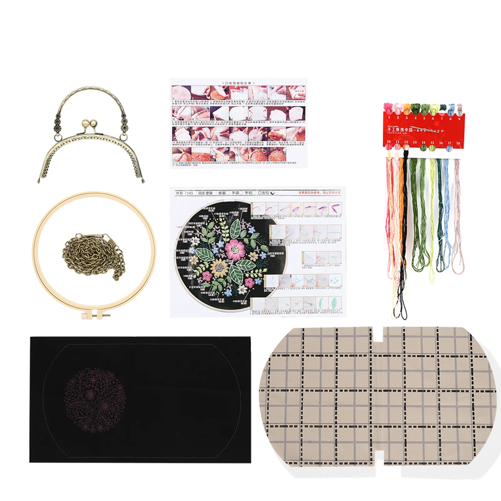 Qukaim Embroidery Wallet Handbag DIY Embroidery Bag Flower Pattern Portable Handbag Crossed Bag 16.5cm(non Finished)(Motif de fleur étoile)