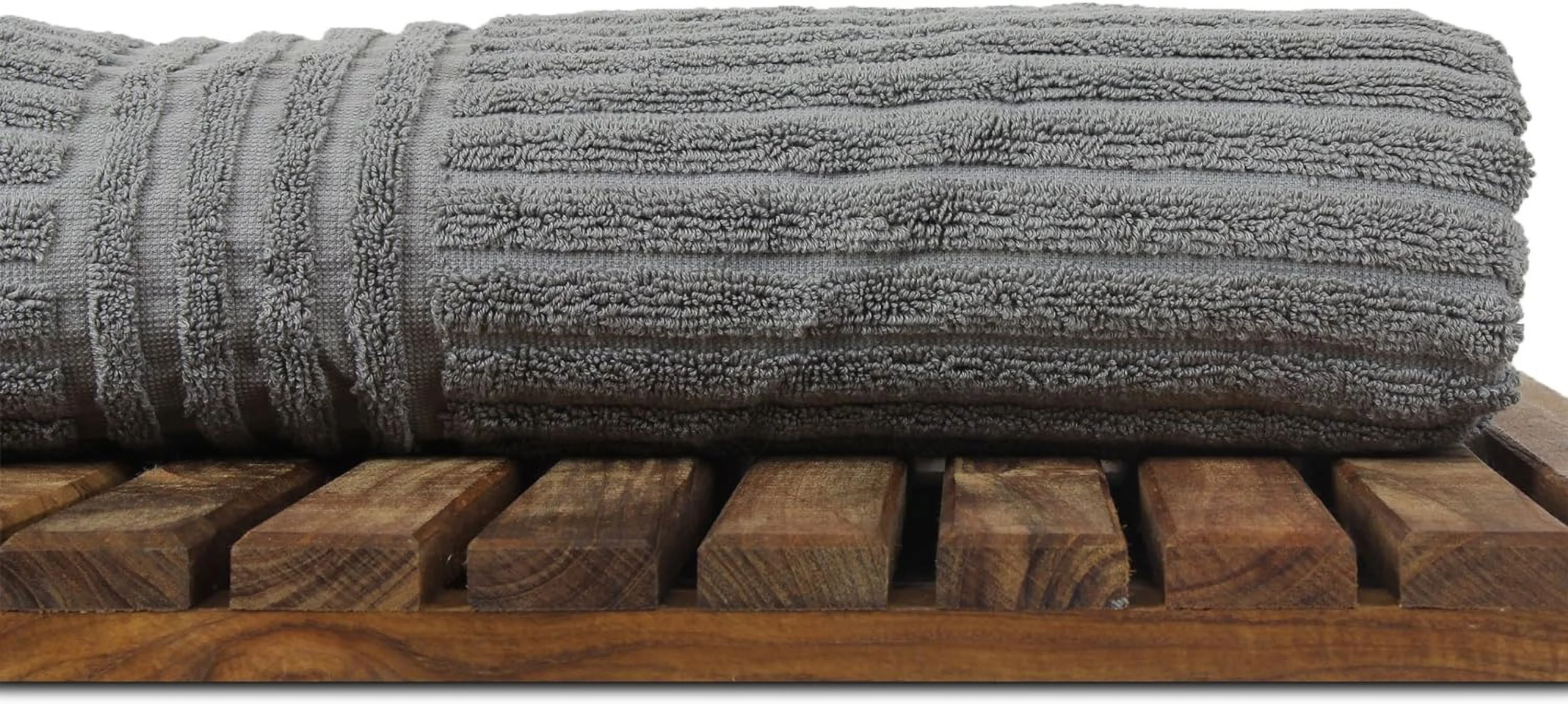 Luxury Hotel & Spa 100% Natural Turkish Cotton Ribbed Channel Pattern Bath Towel (Set Of 4), Gray