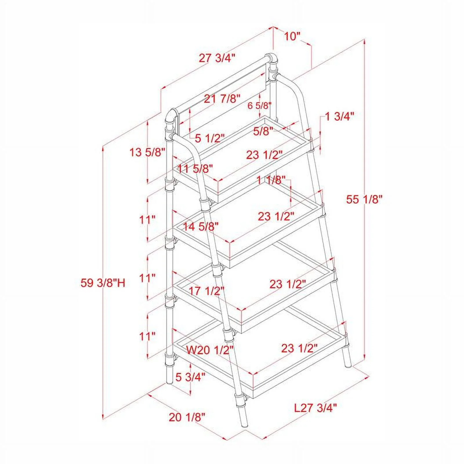 Bowery Hill Industrial Metal 4-Shelf Bookcase in Sand Black Finish